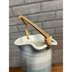 Vintage Jeff Chang Pottery Hawaii Signed scalloped Straw Handle Pattern Art Vase