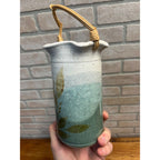 Vintage Jeff Chang Pottery Hawaii Signed scalloped Straw Handle Pattern Art Vase