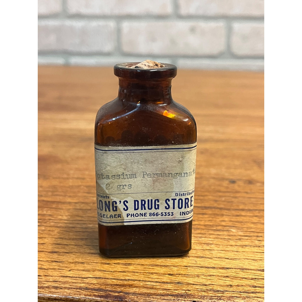 RARE Vintage Rensselaer Indiana Long's Drug Store Amber Glass Medicine Bottle