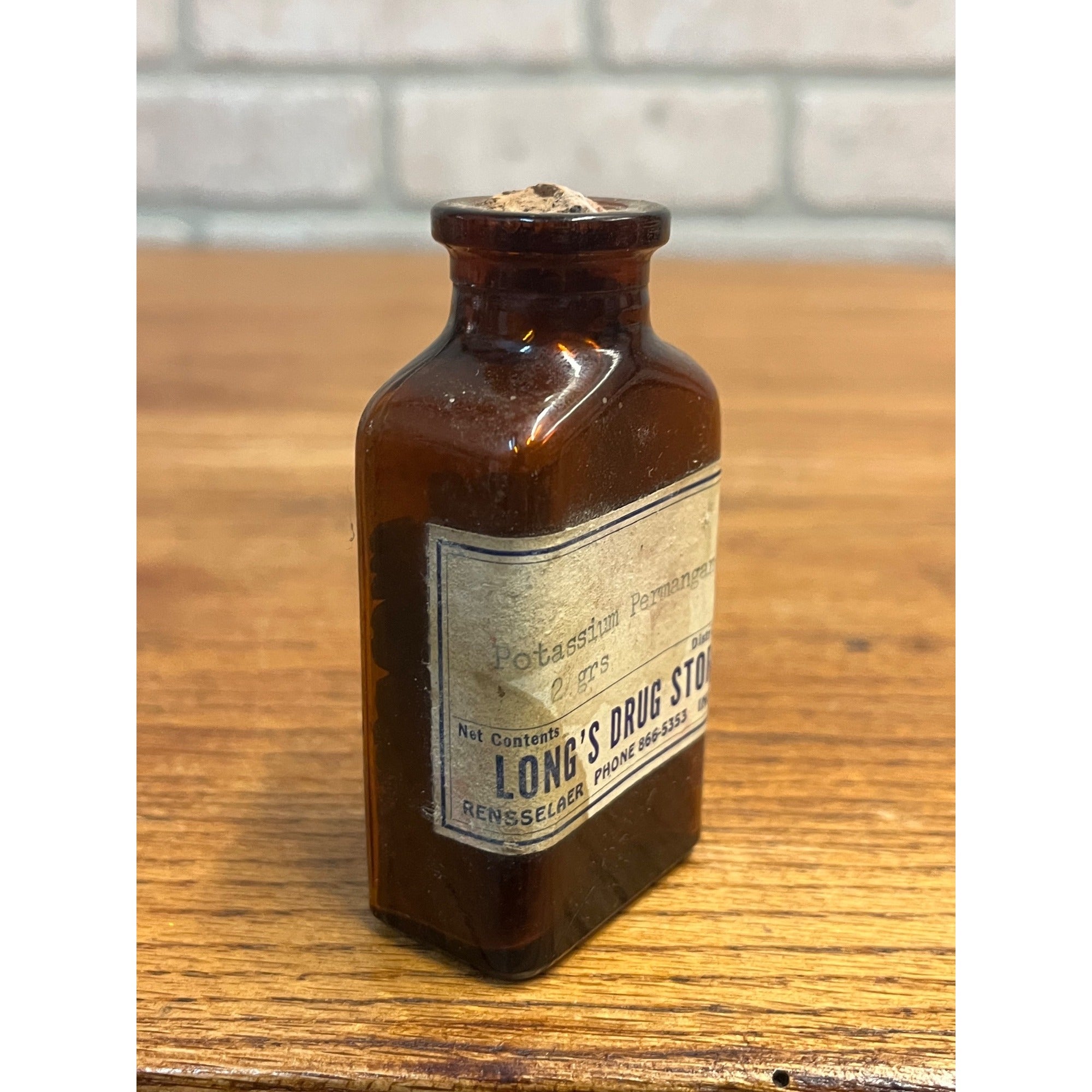 RARE Vintage Rensselaer Indiana Long's Drug Store Amber Glass Medicine Bottle