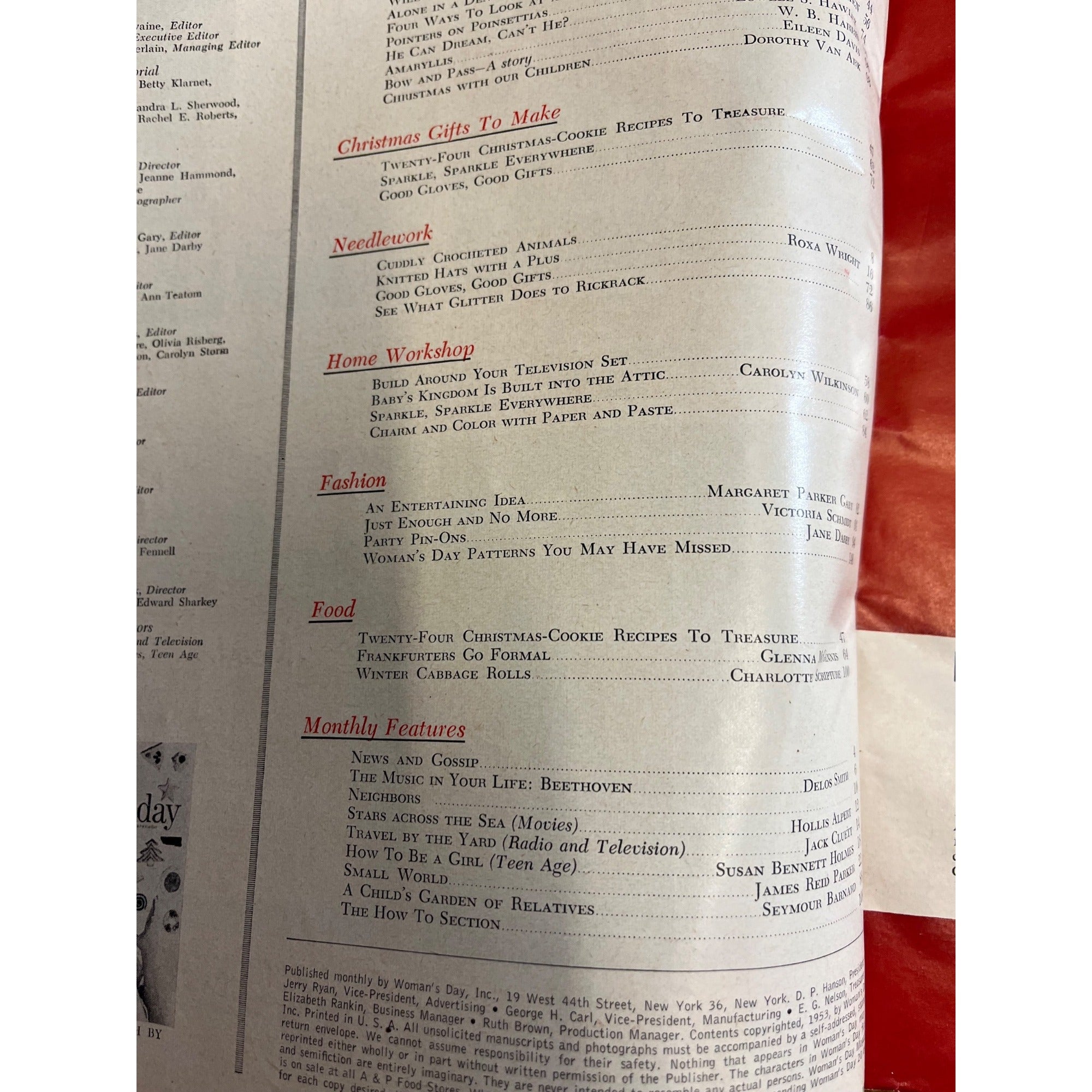 Vintage Woman’s Day Magazine 1953 December Christmas Ads, Cookie Recipes