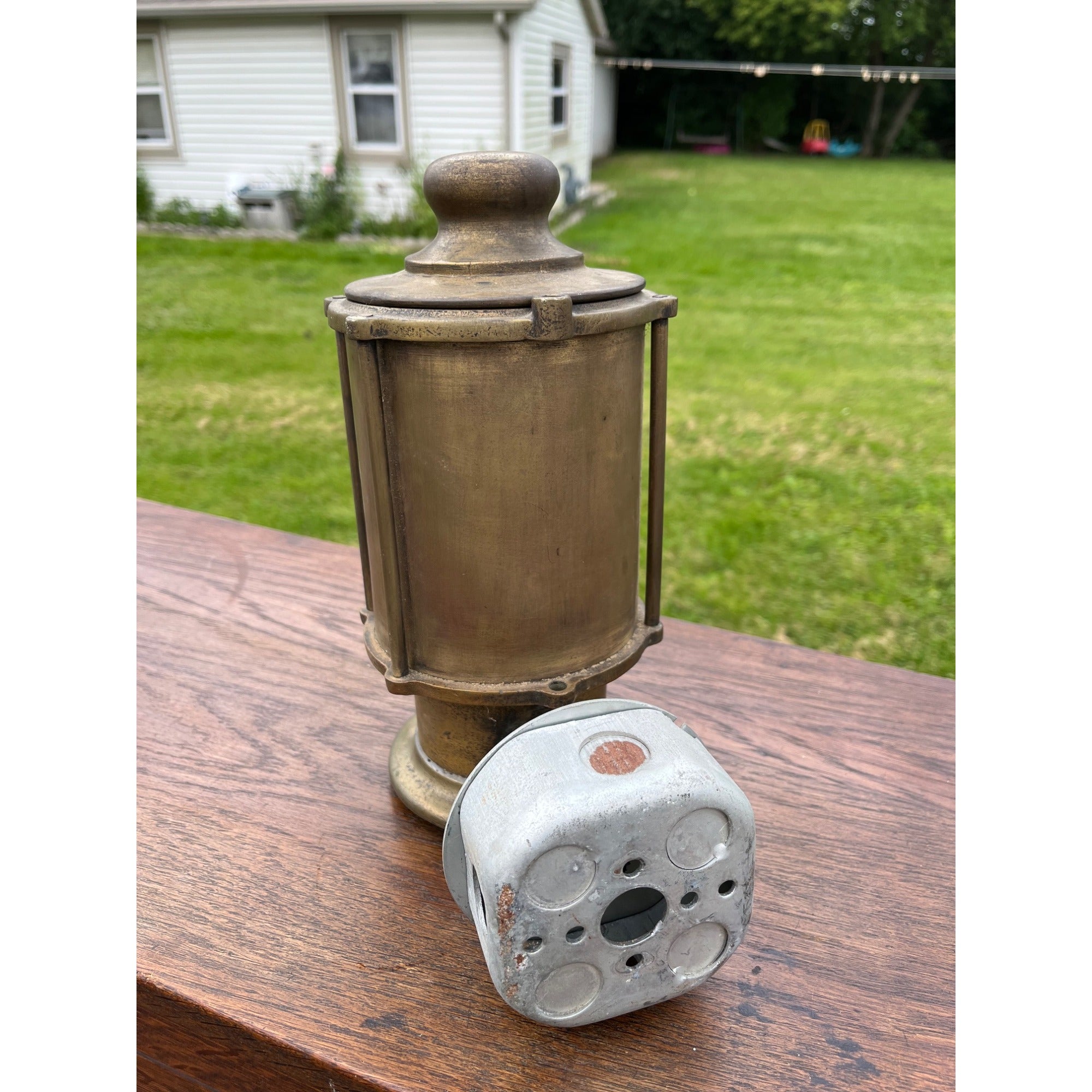 Antique Industrial Brass Nautical Ship's Lantern Wall Sconce CMW Co.