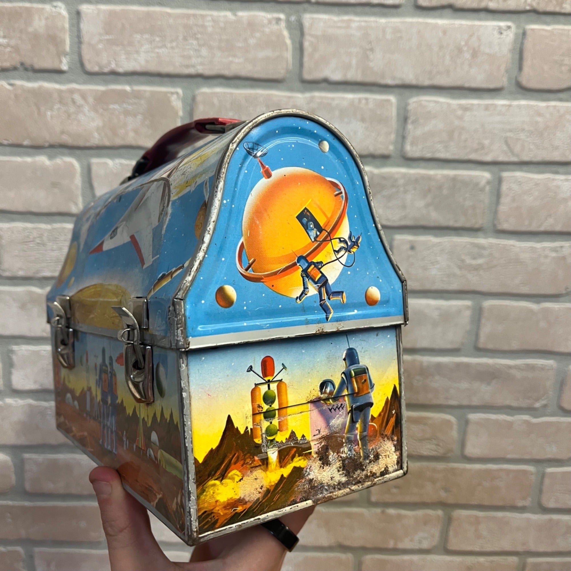1960 American Thermos Co.Astronaut Space Theme Domed Lunch Box Atomic Age