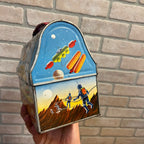 1960 American Thermos Co.Astronaut Space Theme Domed Lunch Box Atomic Age