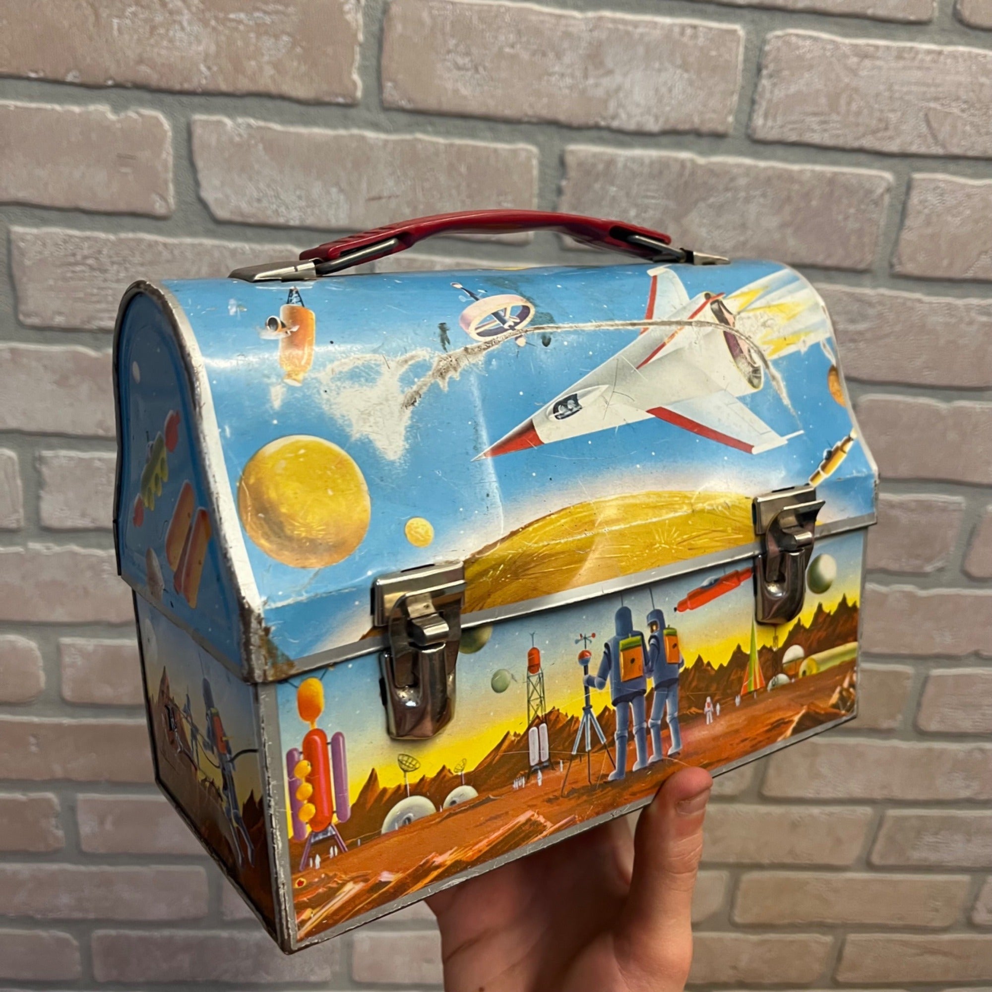 1960 American Thermos Co.Astronaut Space Theme Domed Lunch Box Atomic Age
