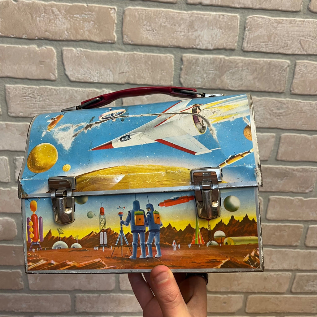 1960 American Thermos Co.Astronaut Space Theme Domed Lunch Box Atomic Age