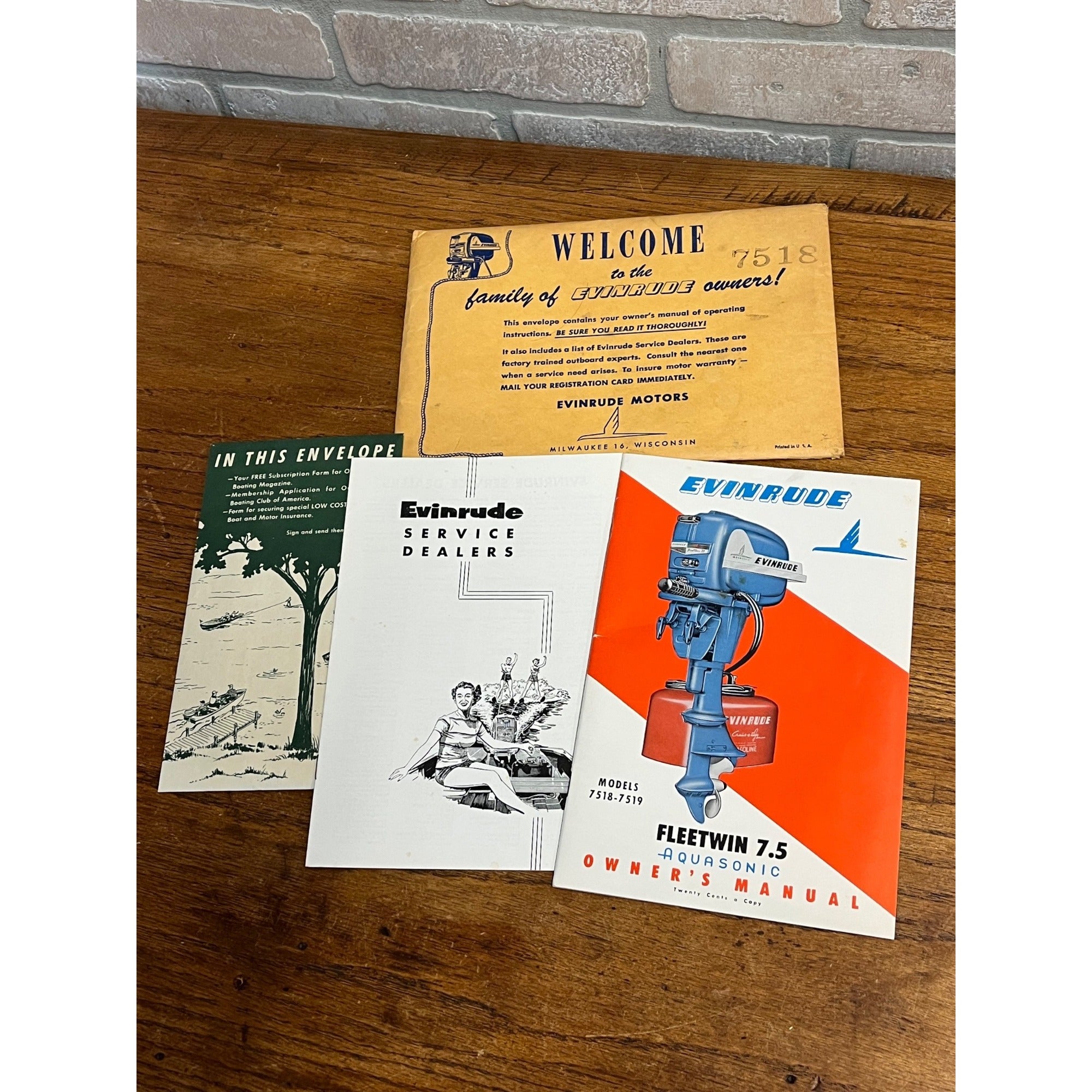 Vintage Evinrude Fleetwin 7.5 Aquasonic Engine Owner's Manual Model