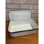 White Enamelware Pan with Lid Refrigerator Storage Crisper Box Rectangle Enamel