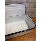 White Enamelware Pan with Lid Refrigerator Storage Crisper Box Rectangle Enamel