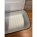 White Enamelware Pan with Lid Refrigerator Storage Crisper Box Rectangle Enamel