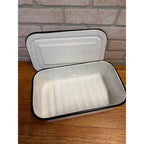 White Enamelware Pan with Lid Refrigerator Storage Crisper Box Rectangle Enamel