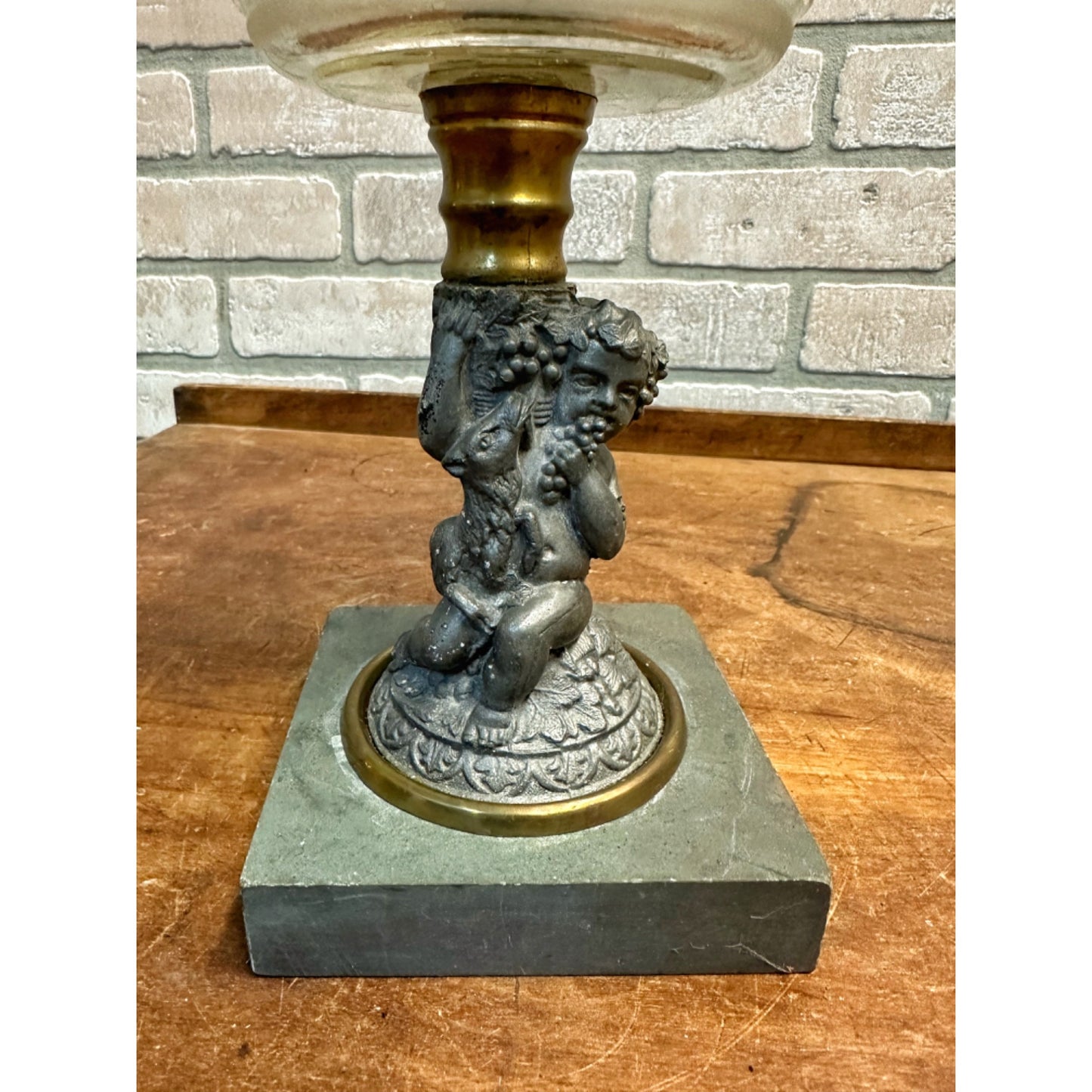 Antique 1870s Victorian Figural Cherub Spelter EAPG Oil Lamp Boy Grapes Goat