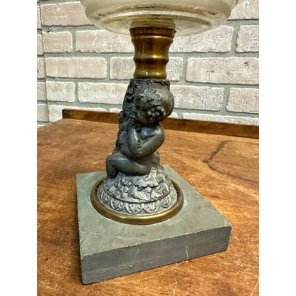 Antique 1870s Victorian Figural Cherub Spelter EAPG Oil Lamp Boy Grapes Goat