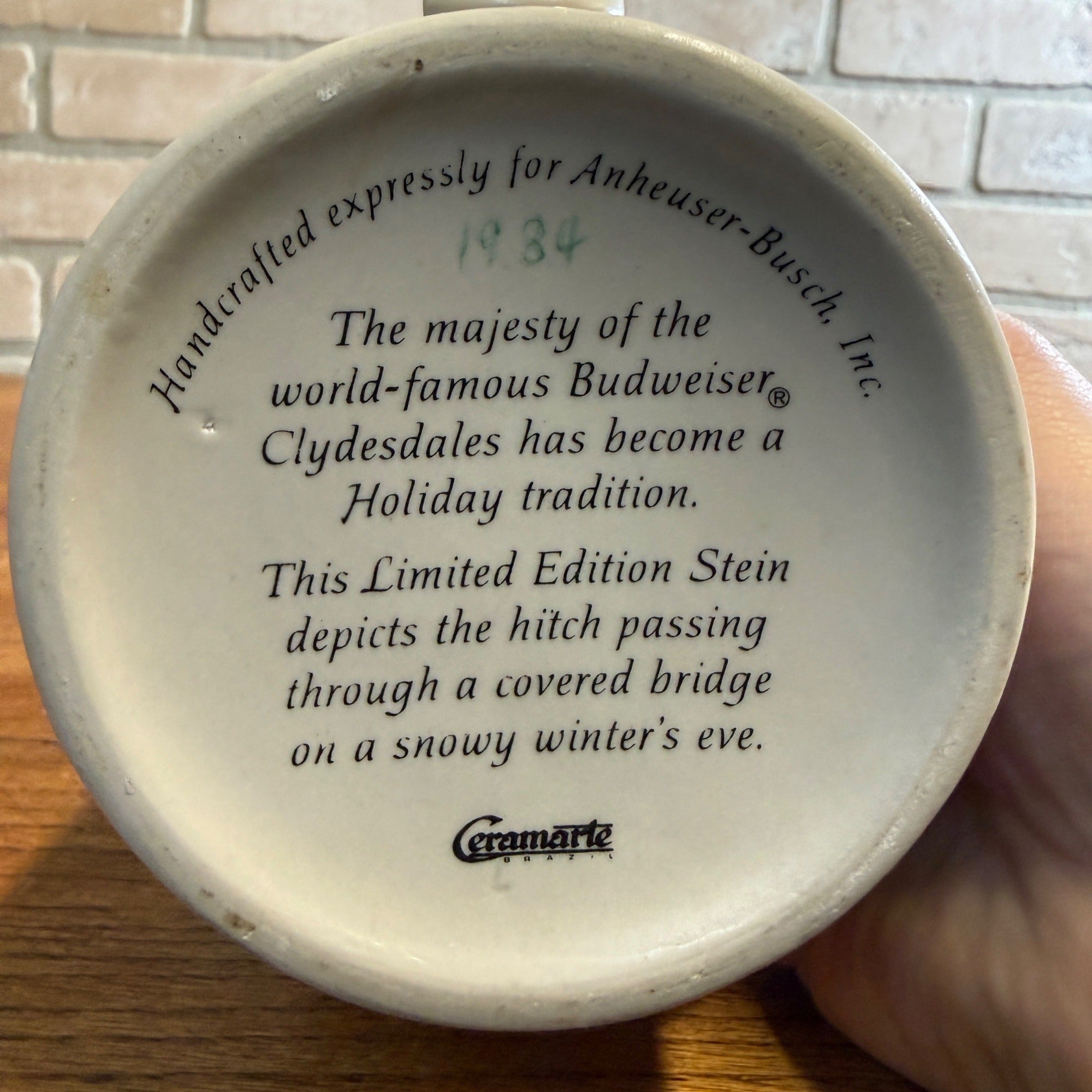 Vintage 1984 Budweiser Clydesdale Horses Beer Stein Mug Ceramic Ceramarte