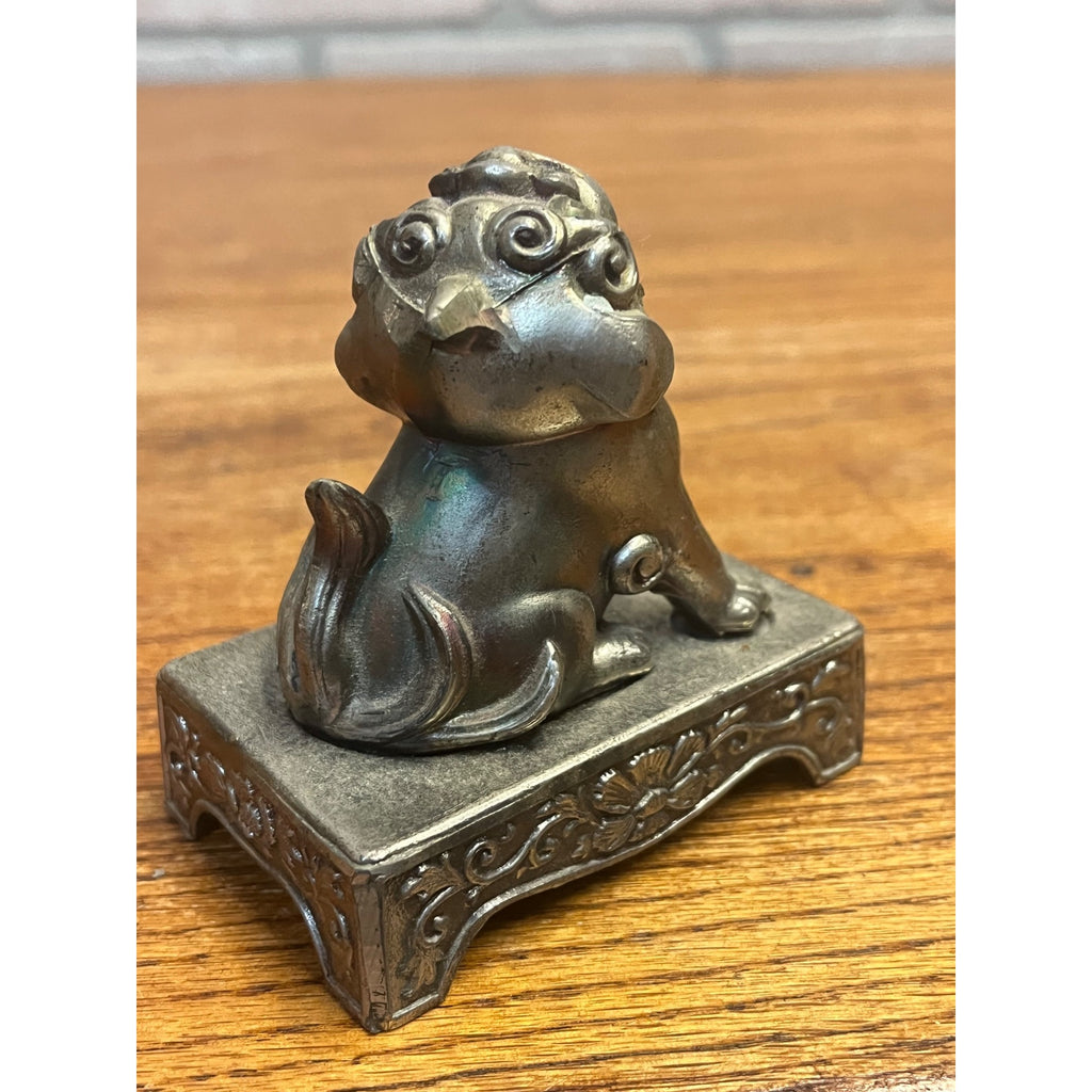 Vintage Foo Dog Asian Miniature Censer Incense Burner Cast Spelter Pot Metal