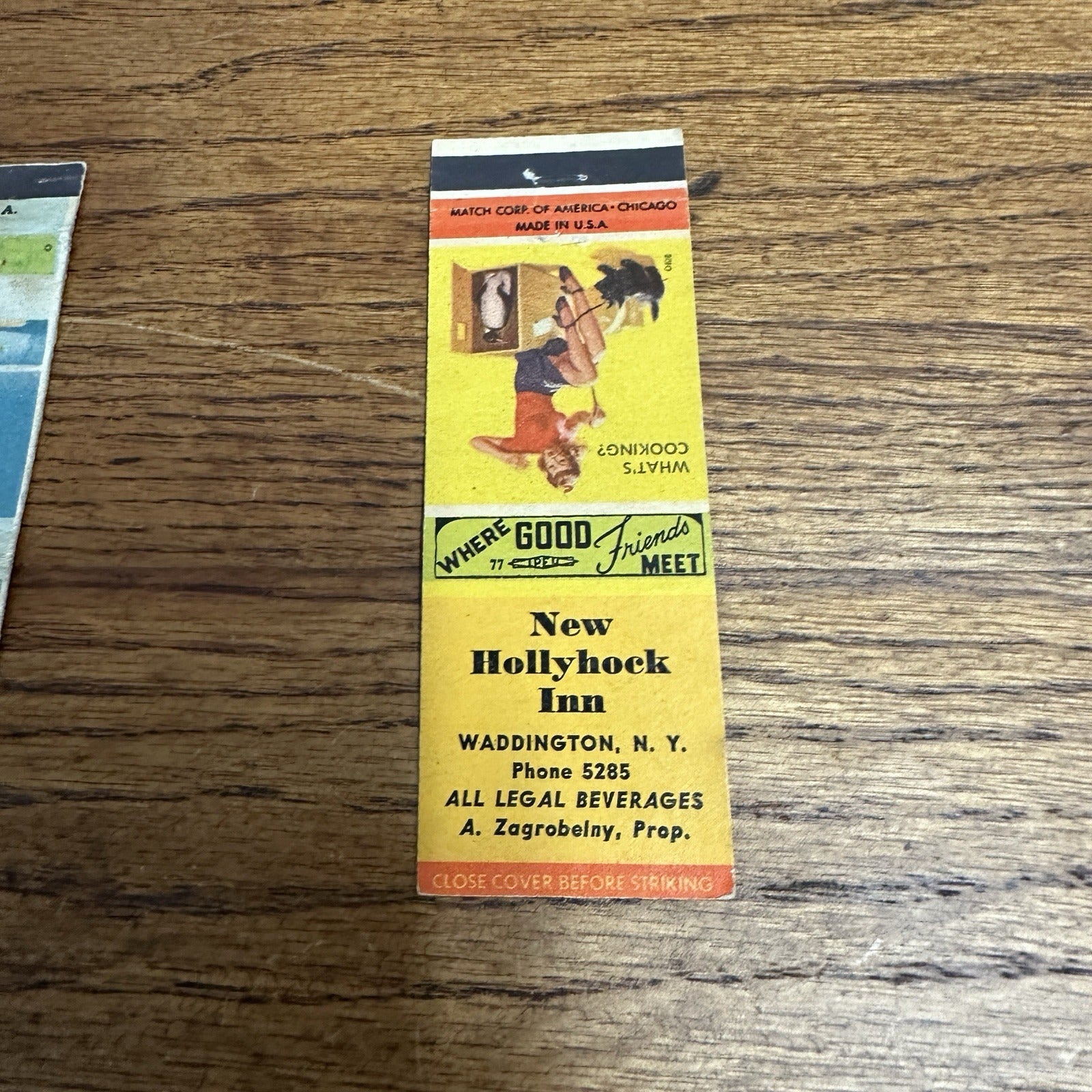 Vintage 1940s Pinup Girl Girlie Matchbook Cover New Hollock Inn Waddington NY