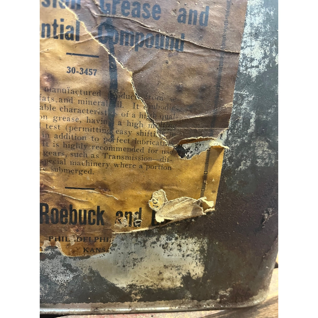 Vintage 1920s Sears Roebuck Co. Tin Grease Oil Can in Original Wood Crate