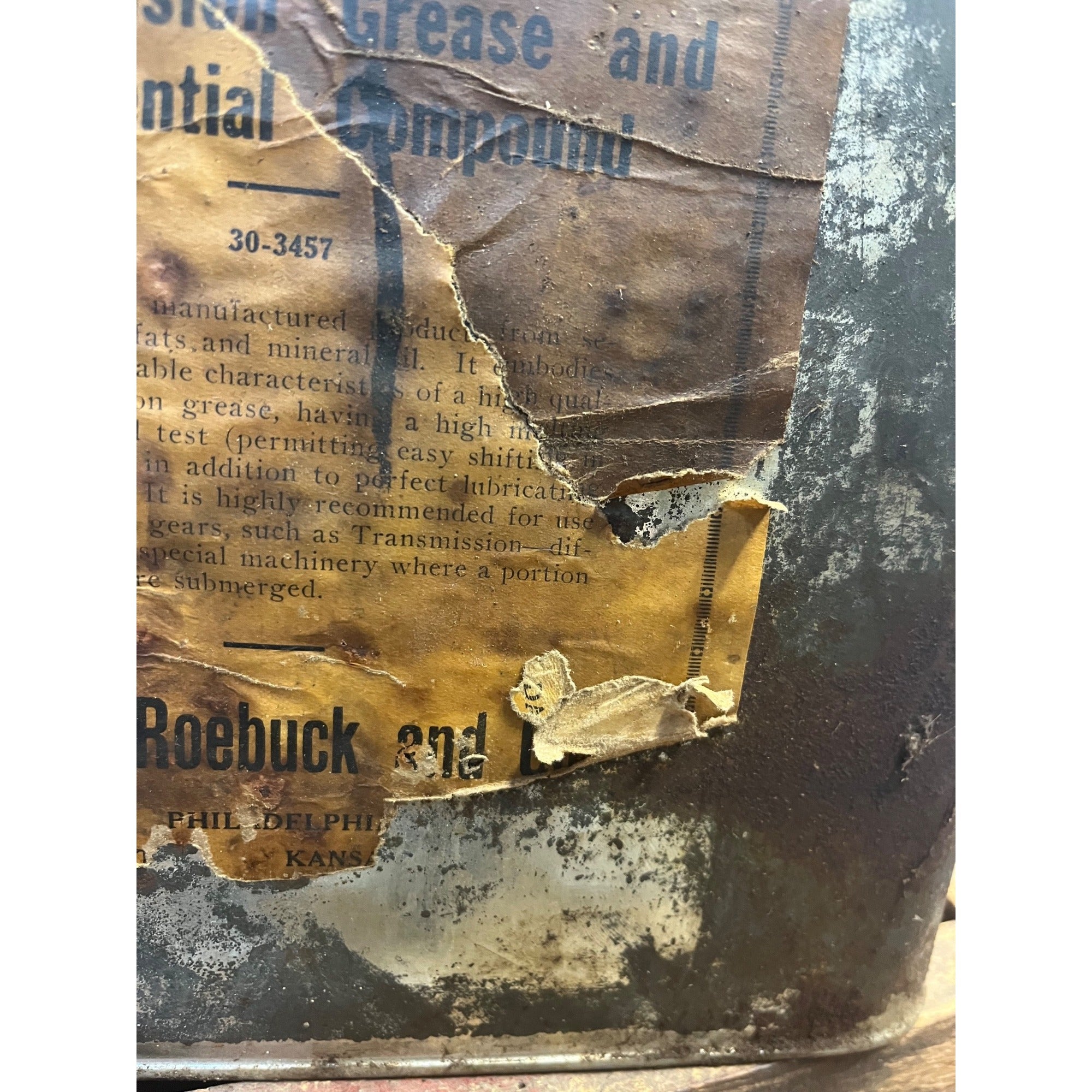 Vintage 1920s Sears Roebuck Co. Tin Grease Oil Can in Original Wood Crate