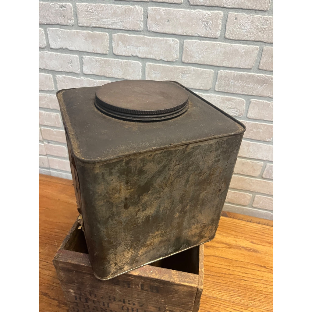Vintage 1920s Sears Roebuck Co. Tin Grease Oil Can in Original Wood Crate