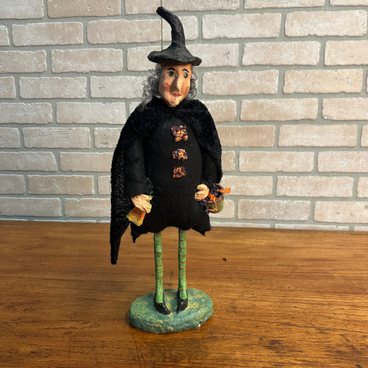 Monnie Wilson Halloween Witch Folk Art Paper Mache Figurine 11" Retired