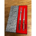 Vintage Vernco Knife And Fork 2pc Set Teak Wood Japan Meat Carving Set