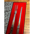 Vintage Vernco Knife And Fork 2pc Set Teak Wood Japan Meat Carving Set