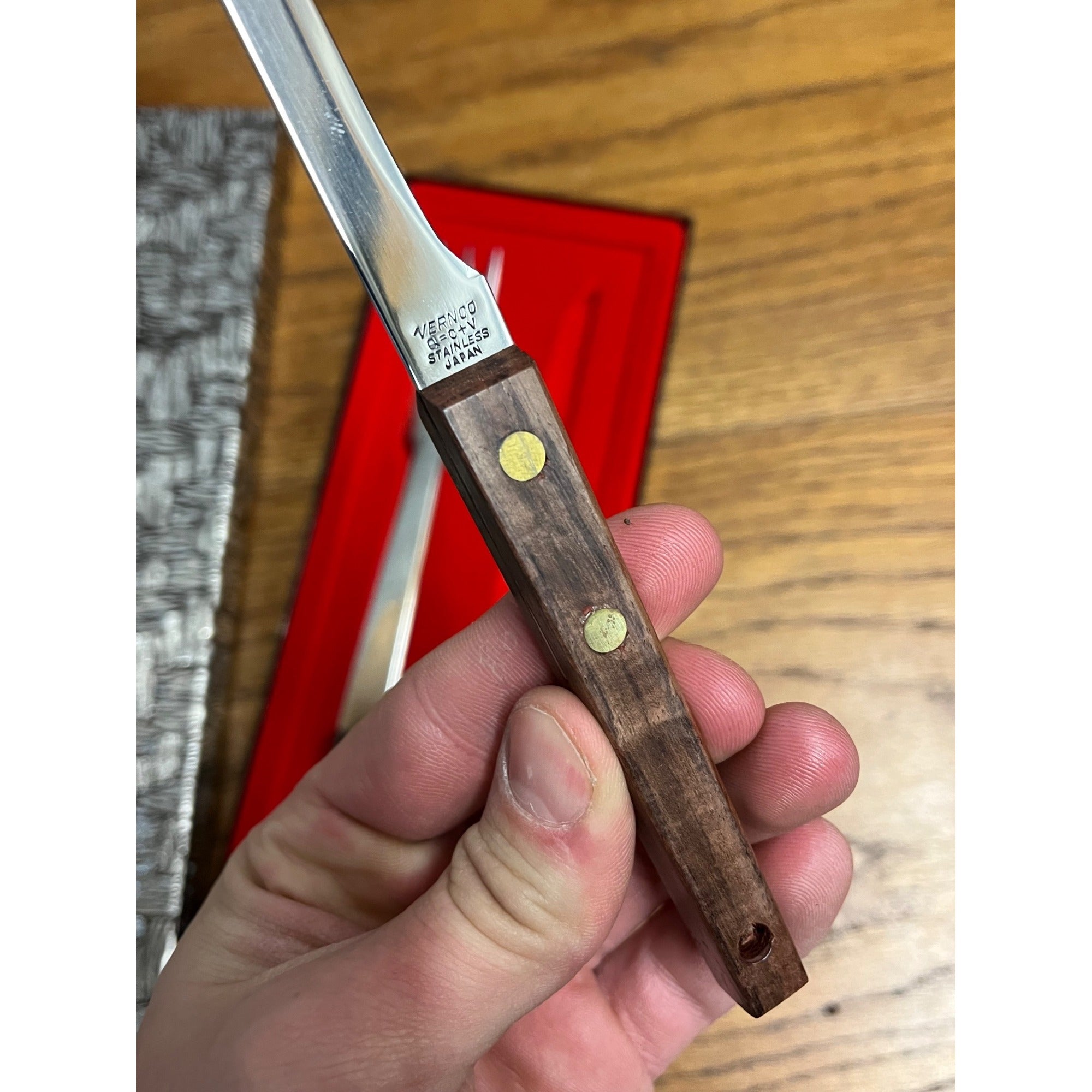 Vintage Vernco Knife And Fork 2pc Set Teak Wood Japan Meat Carving Set