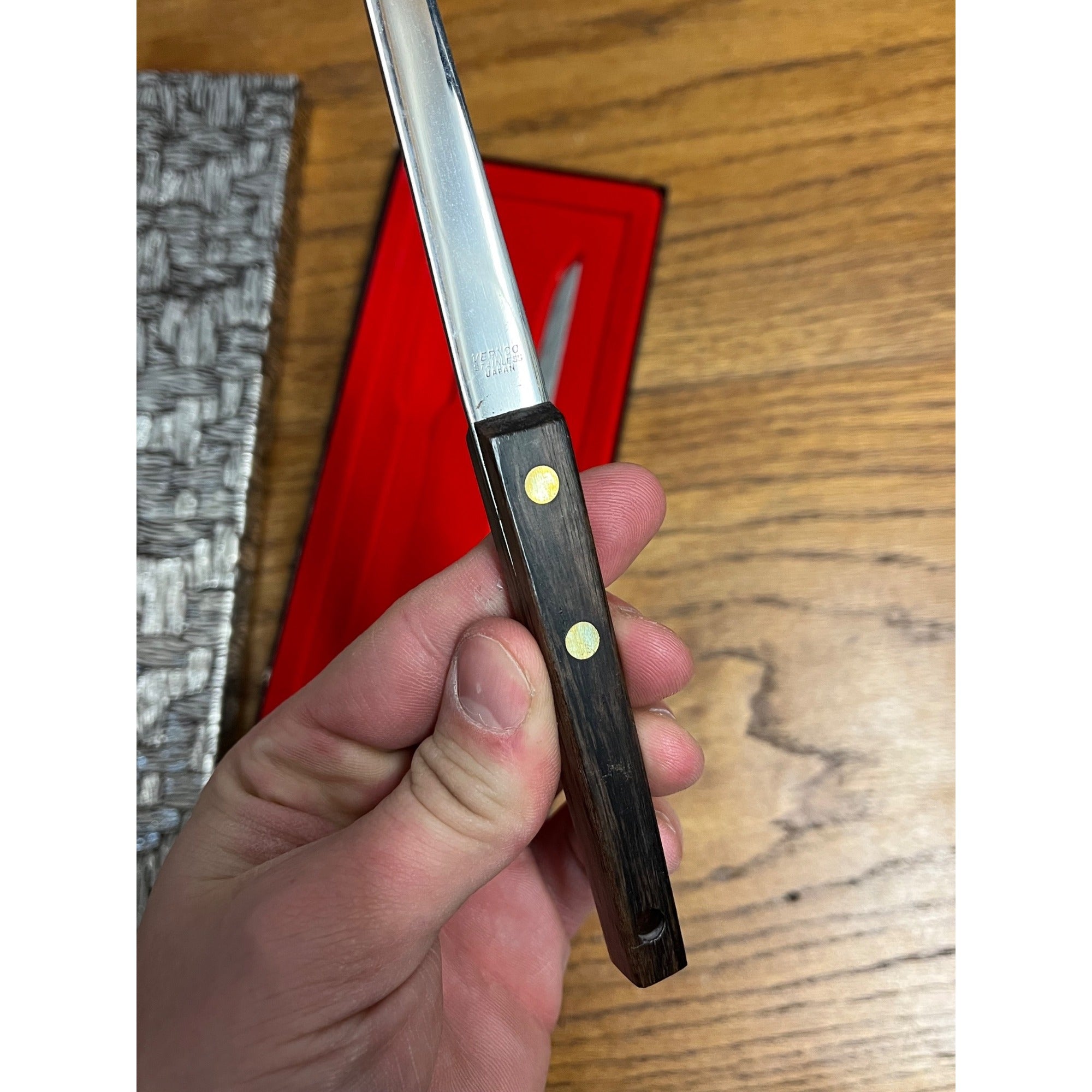 Vintage Vernco Knife And Fork 2pc Set Teak Wood Japan Meat Carving Set