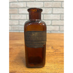 Antique John Wyeth Throat, Quinlan Label Medicine Apothecary Amber Glass Bottle