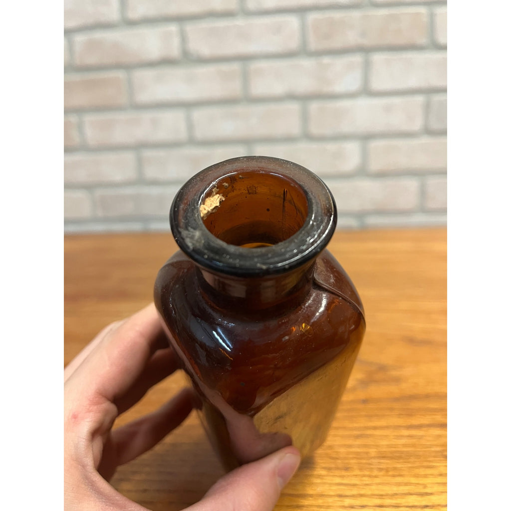 Antique John Wyeth Throat, Quinlan Label Medicine Apothecary Amber Glass Bottle