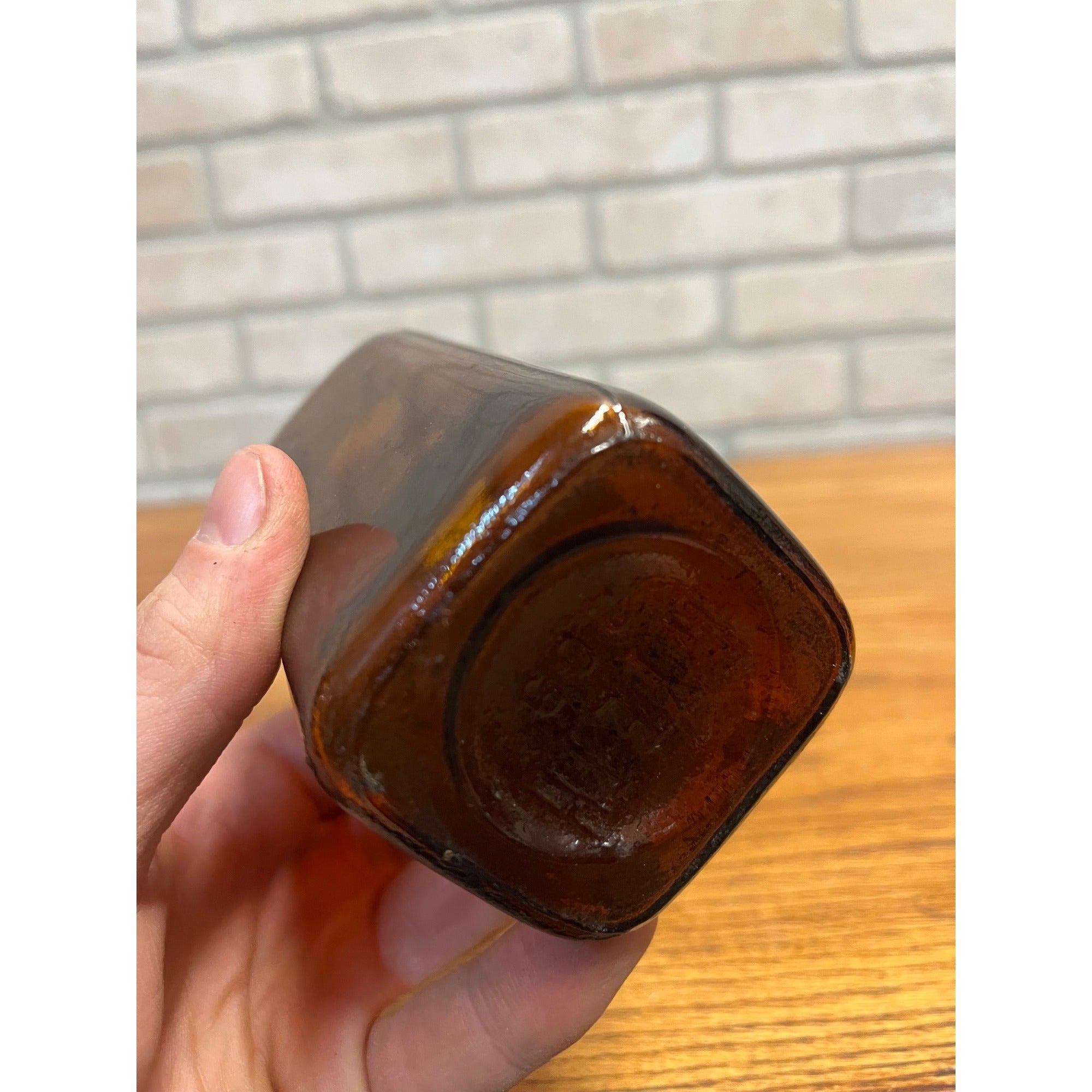 Antique John Wyeth Throat, Quinlan Label Medicine Apothecary Amber Glass Bottle