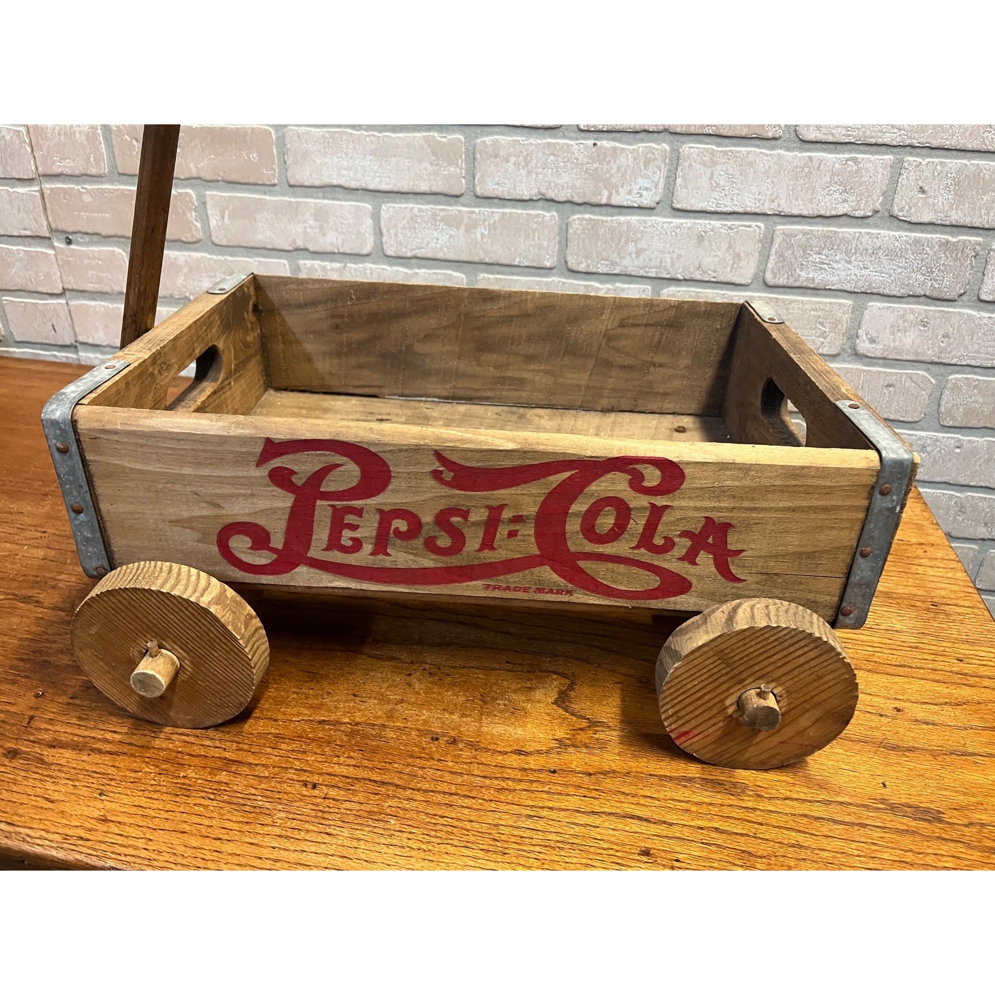 Vintage Pepsi Cola Wooden Wagon Advertising Pull Toy Store Display Red Logo Cart