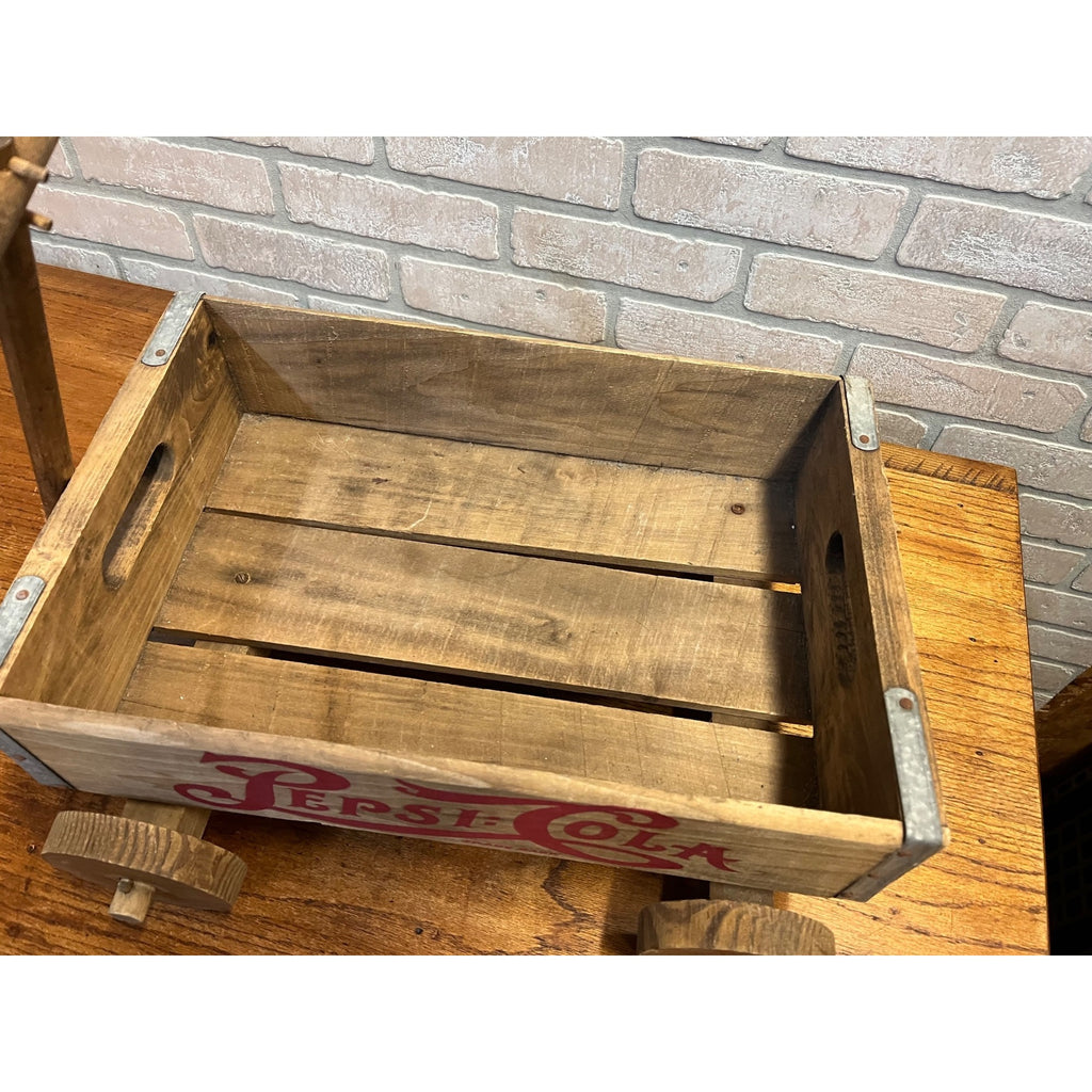 Vintage Pepsi Cola Wooden Wagon Advertising Pull Toy Store Display Red Logo Cart