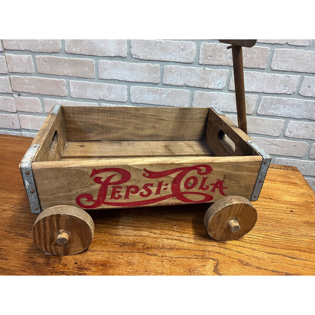Vintage Pepsi Cola Wooden Wagon Advertising Pull Toy Store Display Red Logo Cart