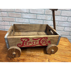Vintage Pepsi Cola Wooden Wagon Advertising Pull Toy Store Display Red Logo Cart