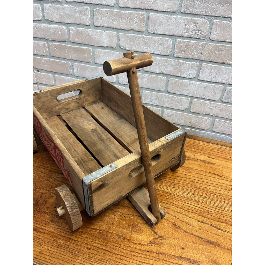 Vintage Pepsi Cola Wooden Wagon Advertising Pull Toy Store Display Red Logo Cart