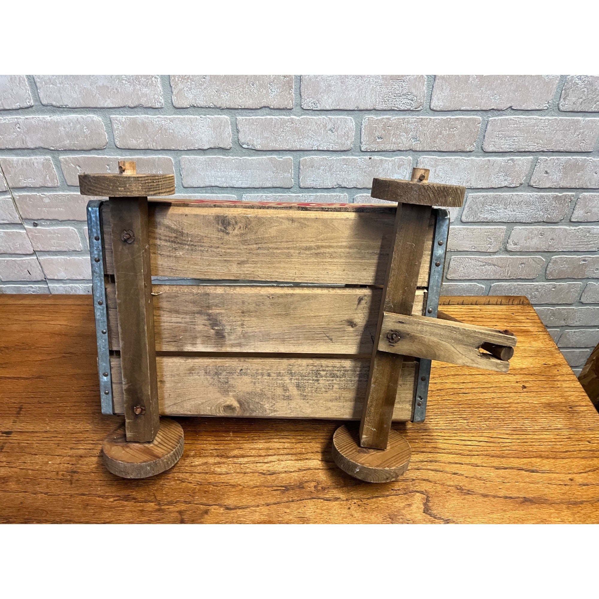 Vintage Pepsi Cola Wooden Wagon Advertising Pull Toy Store Display Red Logo Cart