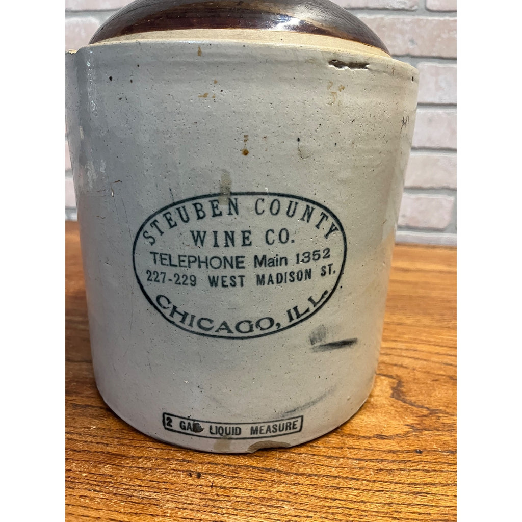 Antique Steuben County Wine Chicago IL Advertising 2 Gallon Stoneware Crock Jug