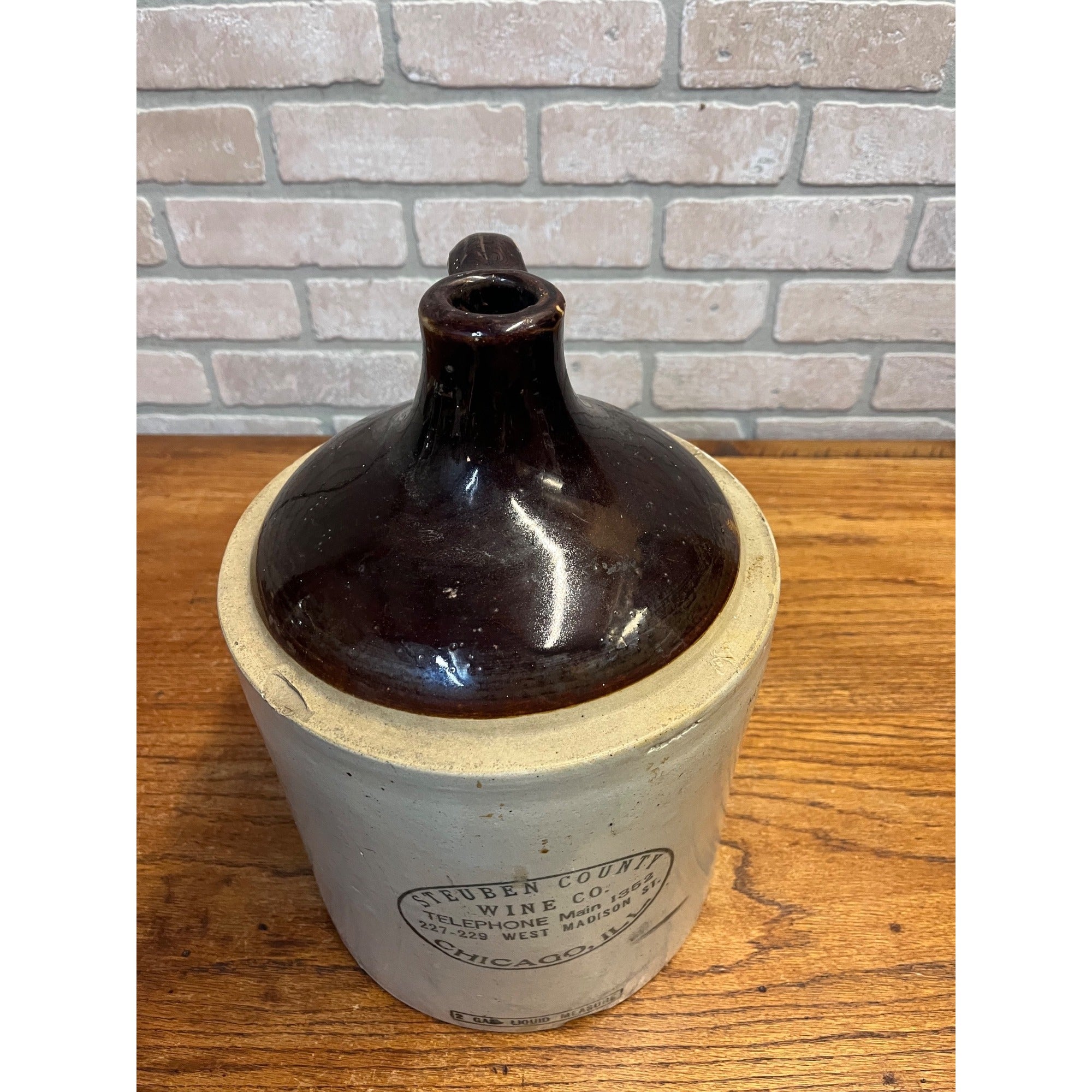 Antique Steuben County Wine Chicago IL Advertising 2 Gallon Stoneware Crock Jug