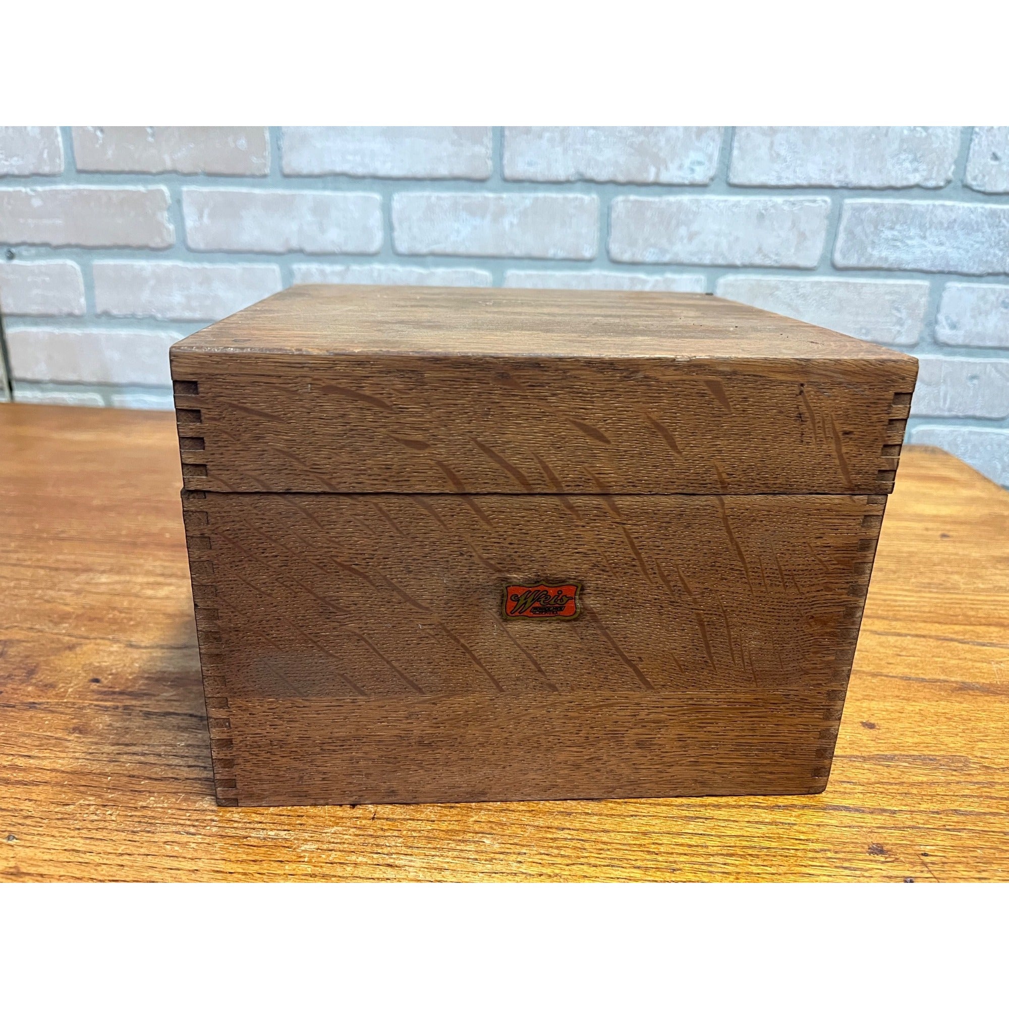 Antique Oak Weis Hinged Recipe Card Library Index Card Box