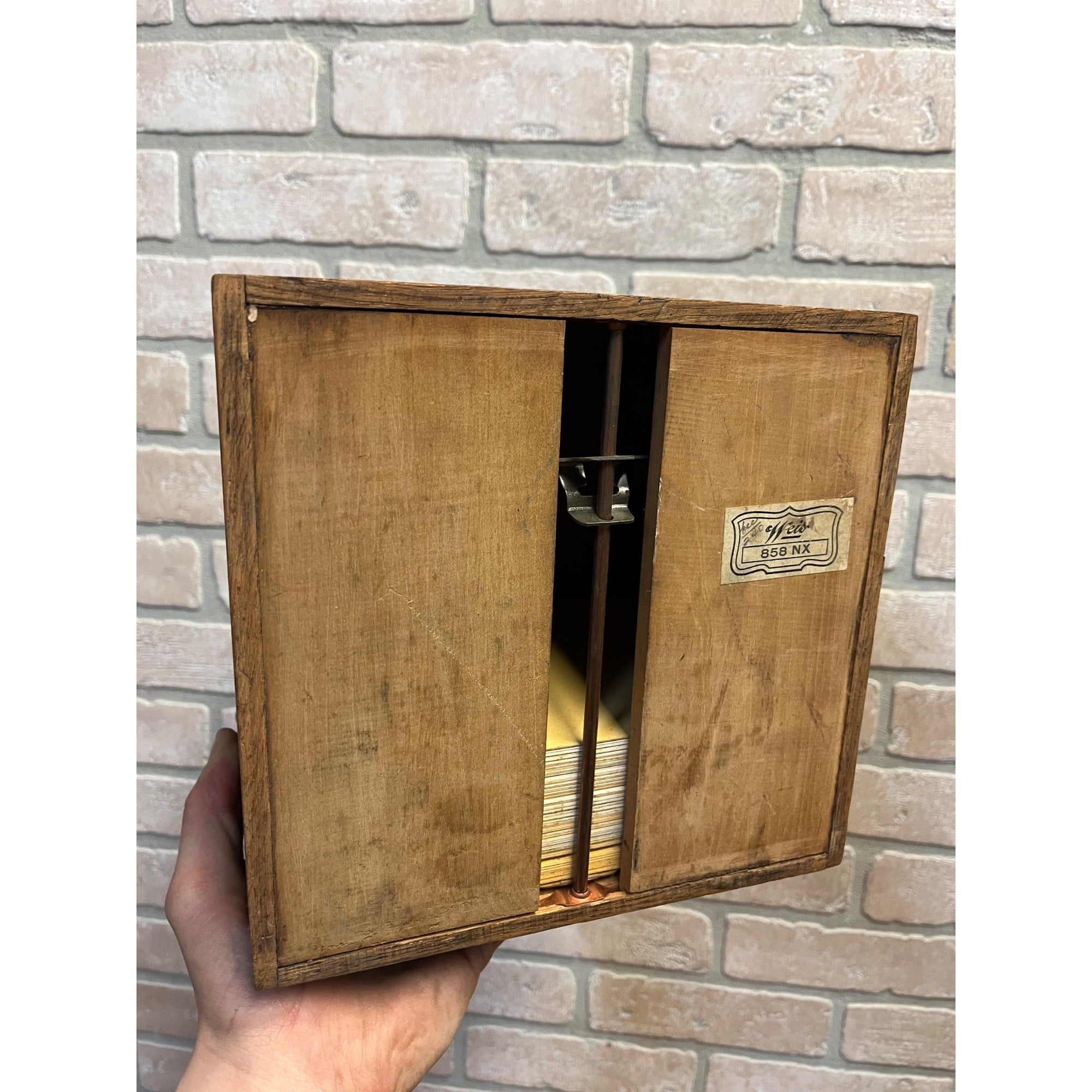 Antique Oak Weis Hinged Recipe Card Library Index Card Box