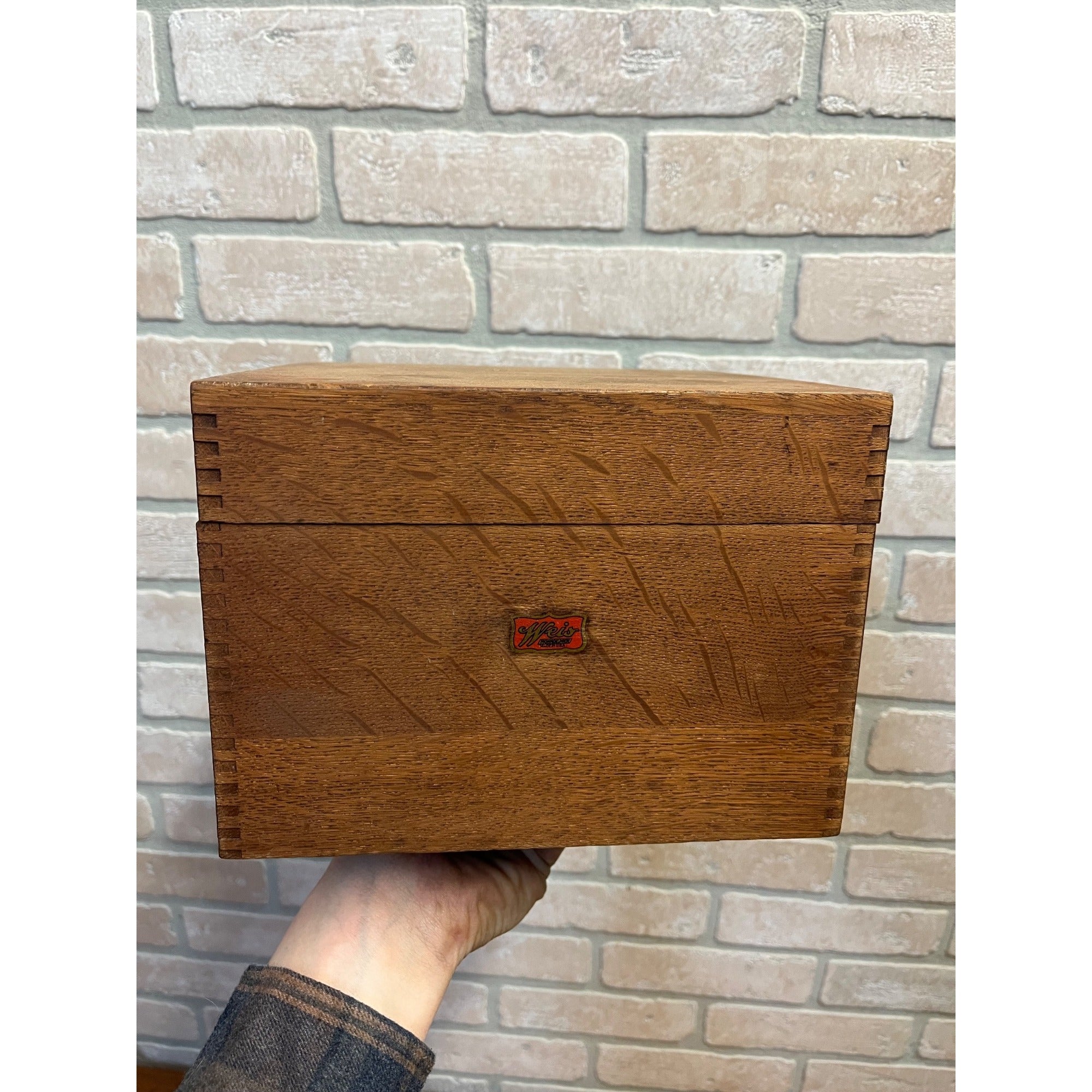 Antique Oak Weis Hinged Recipe Card Library Index Card Box
