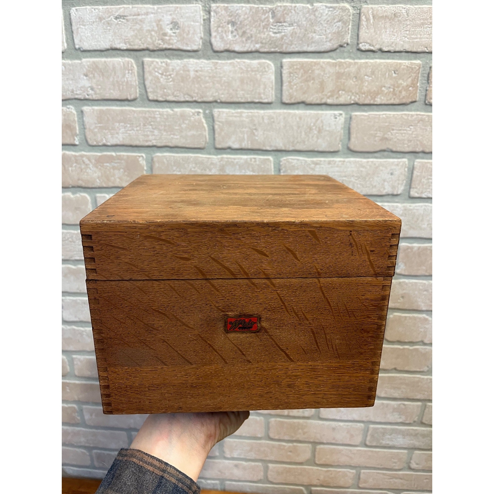 Antique Oak Weis Hinged Recipe Card Library Index Card Box