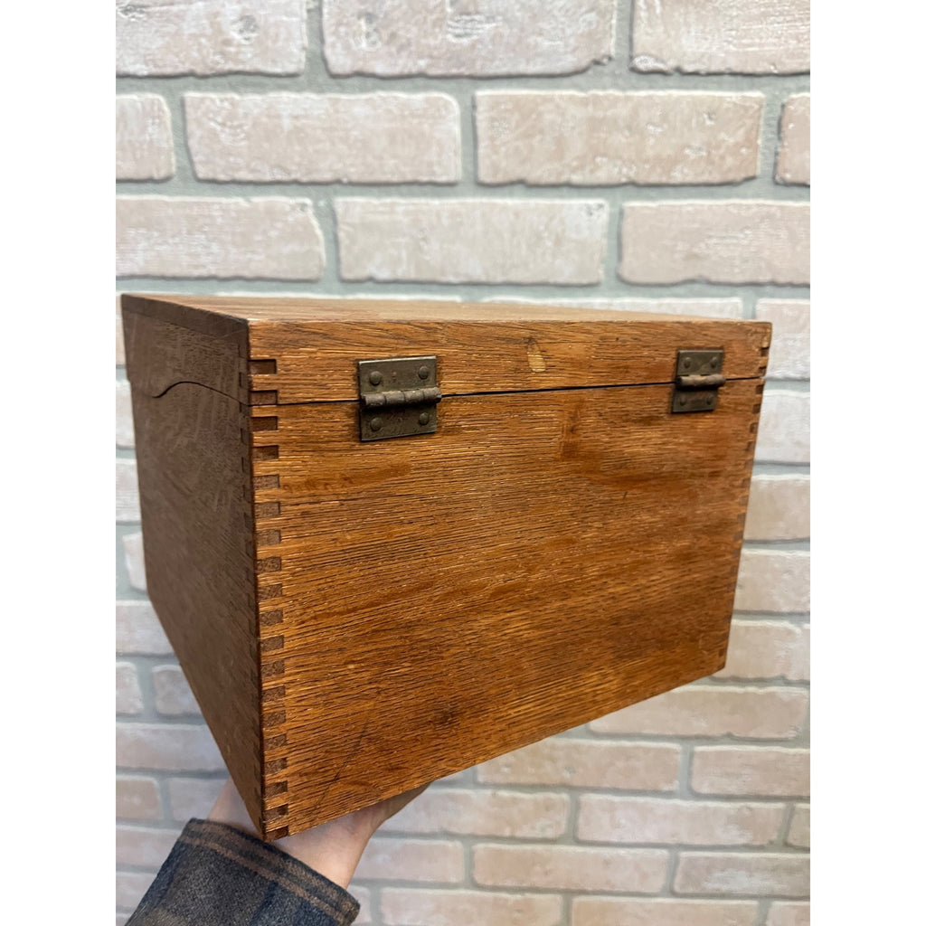 Antique Oak Weis Hinged Recipe Card Library Index Card Box