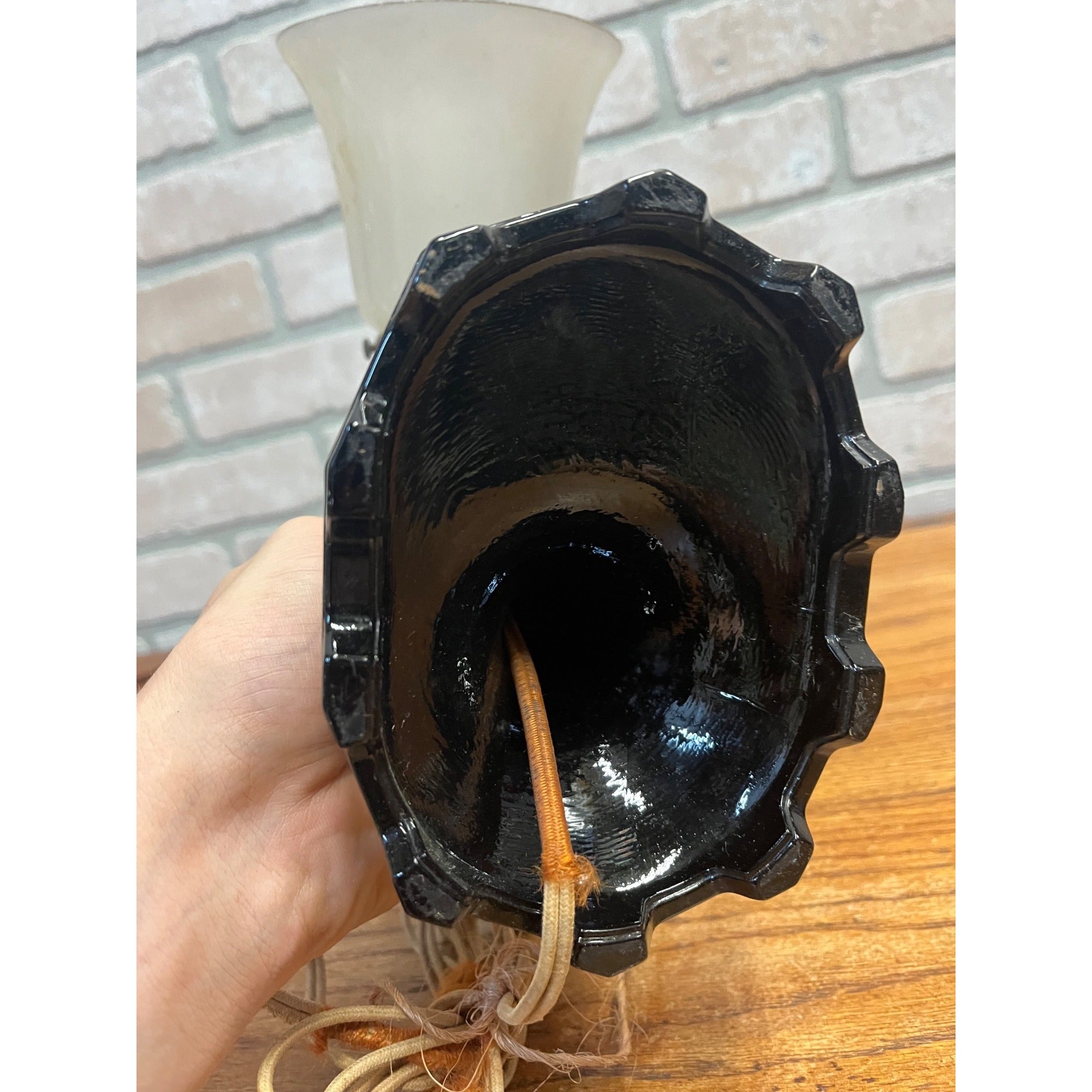 Vintage 1930s Black Faceted Glass Art Nouveau Pivoting Desk Table Lamp