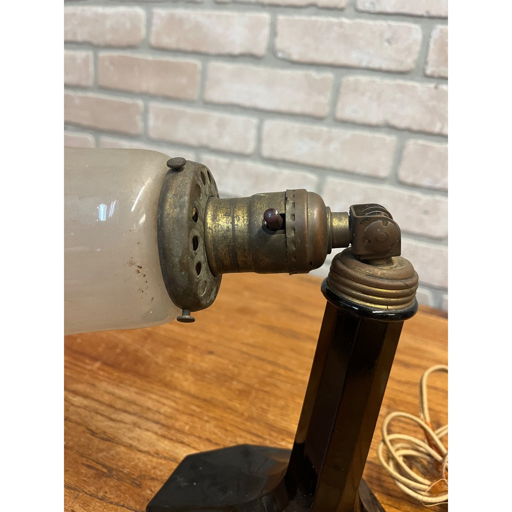 Vintage 1930s Black Faceted Glass Art Nouveau Pivoting Desk Table Lamp