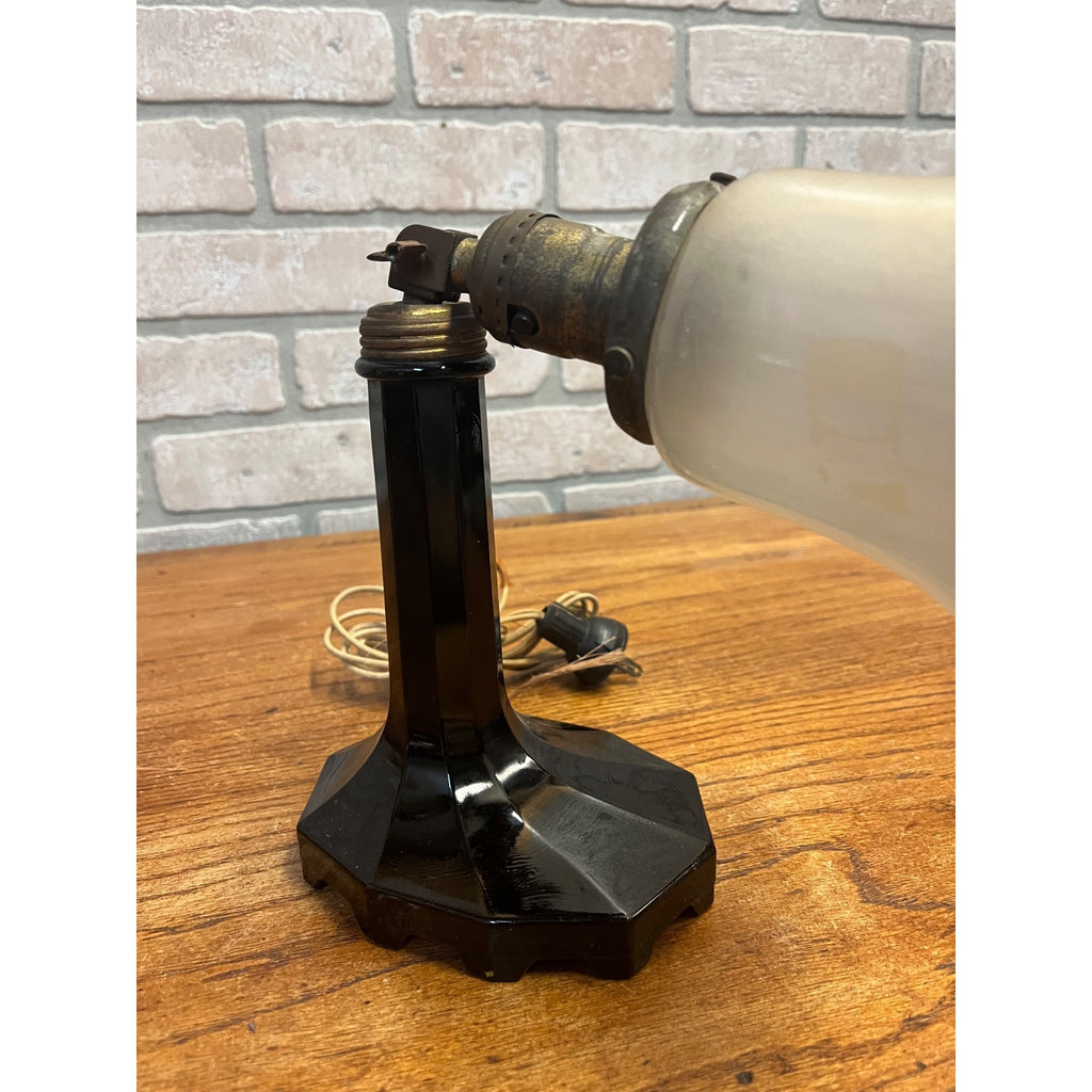 Vintage 1930s Black Faceted Glass Art Nouveau Pivoting Desk Table Lamp