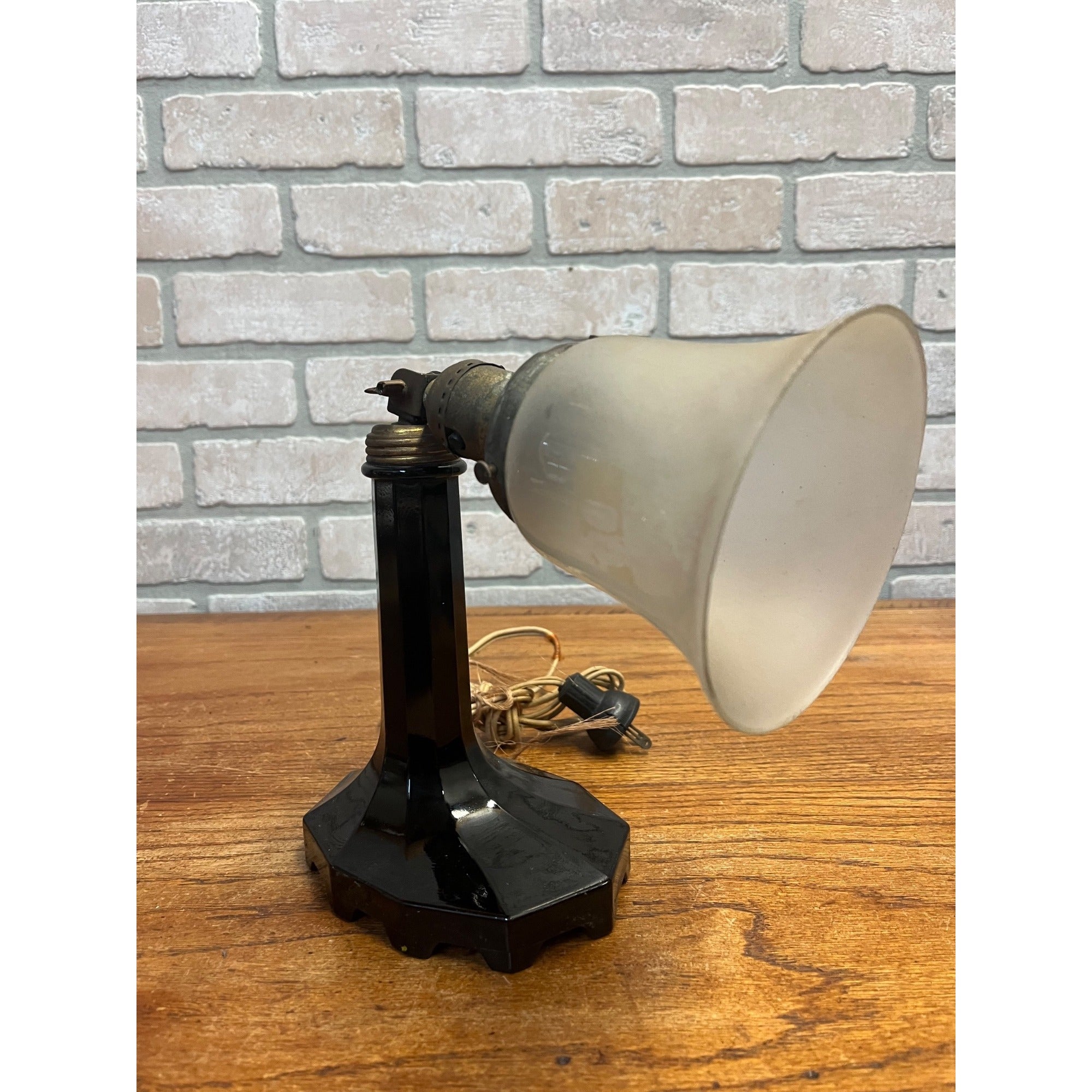 Vintage 1930s Black Faceted Glass Art Nouveau Pivoting Desk Table Lamp