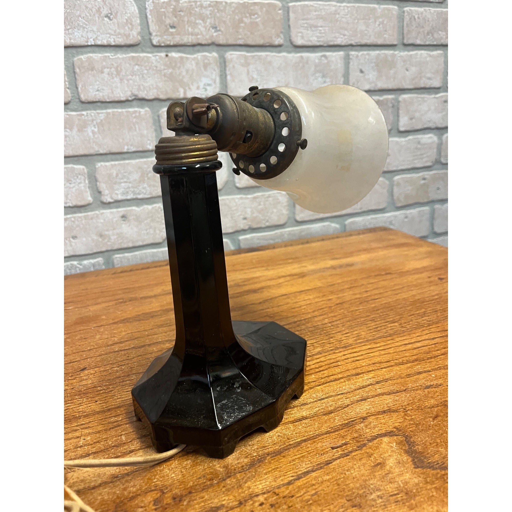 Vintage 1930s Black Faceted Glass Art Nouveau Pivoting Desk Table Lamp