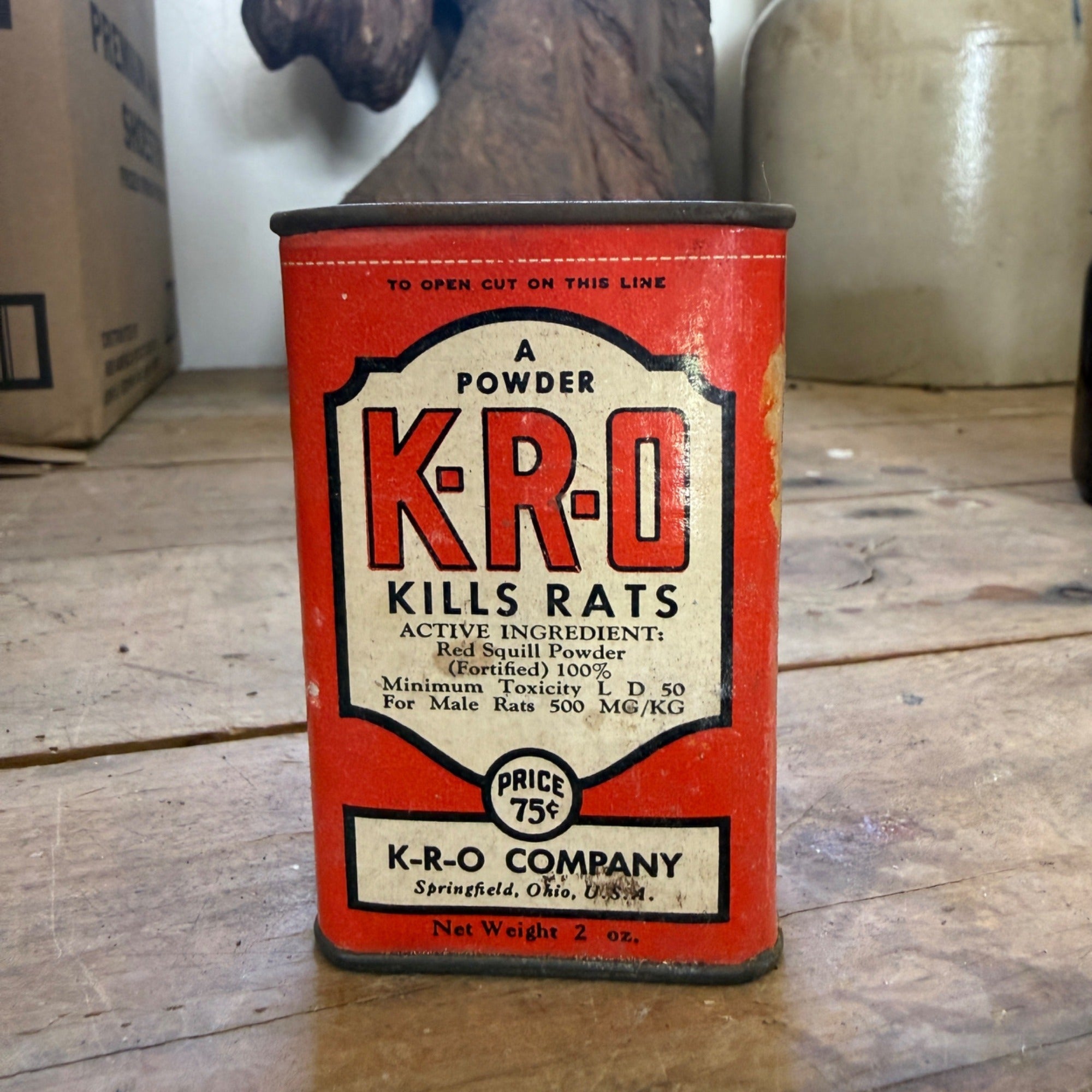 Vintage KRO Rat Poison Advertising Tin Red Squill Powder Springfield Ohio